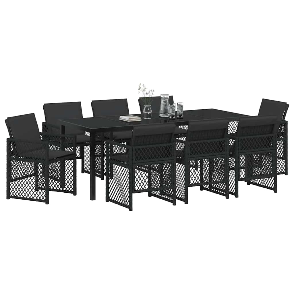 Garden Dining Set 9 pcs Black Poly Rattan