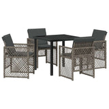 Garden Dining Set 5 pcs Grey Poly Rattan - Front View