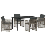 Garden Dining Set 5 pcs Grey Poly Rattan - Front View