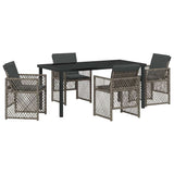 Garden Dining Set 5 pcs Grey Poly Rattan - Front View