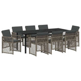 Garden Dining Set 9 pcs Grey Poly Rattan - Front View