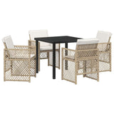 Garden Dining Set 5 pcs Beige Poly Rattan - Front View
