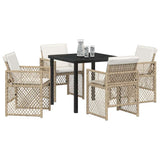 Garden Dining Set 5 pcs Beige Poly Rattan - Side View