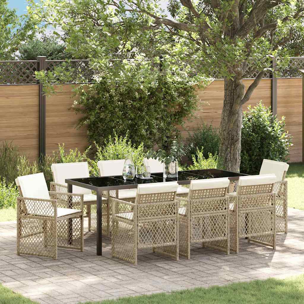 Garden Dining Set 9 pcs Beige Poly Rattan