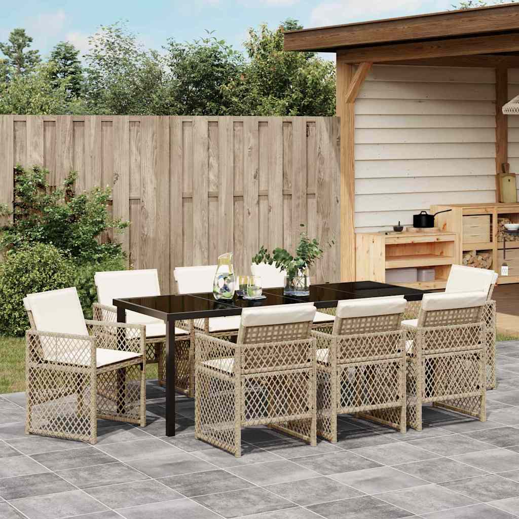 Garden Dining Set 9 pcs Beige Poly Rattan