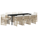 Garden Dining Set 9 pcs Beige Poly Rattan - Front View