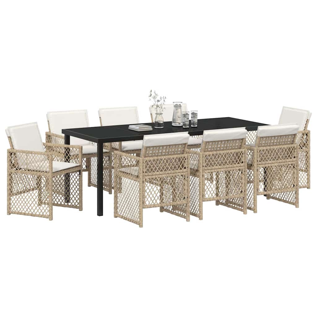 Garden Dining Set 9 pcs Beige Poly Rattan