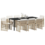 Garden Dining Set 9 pcs Beige Poly Rattan - Side View