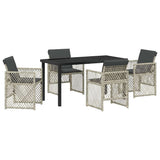 Garden Dining Set 5 pcs Light Grey Poly Rattan - Front View