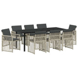 Garden Dining Set 9 pcs Light Grey Poly Rattan - Front View