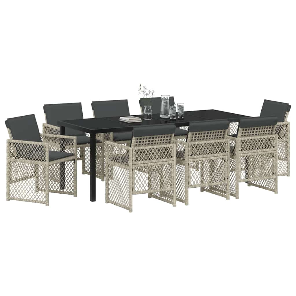 Garden Dining Set 9 pcs Light Grey Poly Rattan