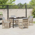 Garden Dining Set 5 pcs Beige Poly Rattan