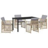 Garden Dining Set 5 pcs Beige Poly Rattan - Front View