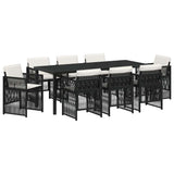 Garden Dining Set 9 pcs Black Powder-Coated Steel - Front View