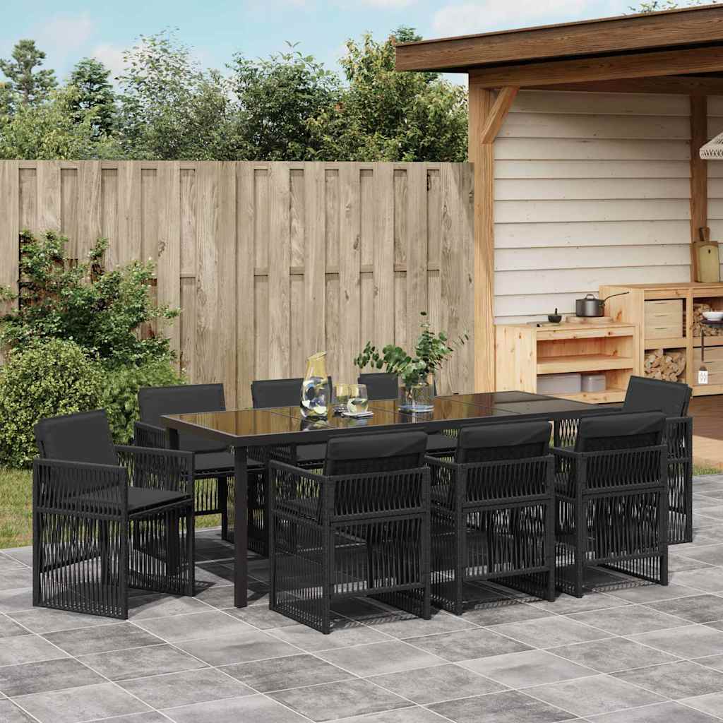 Garden Dining Set 9 pcs Black Powder-Coated Steel