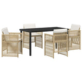 Garden Dining Set 5 pcs Beige Powder-Coated Steel - Front View