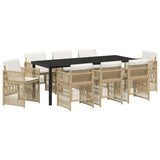 Garden Dining Set 9 pcs Beige Powder-Coated Steel - Front View