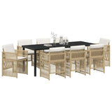 Garden Dining Set 9 pcs Beige Powder-Coated Steel - Side View