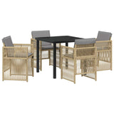 Garden Dining Set 5 pcs Beige Powder-Coated Steel - Front View