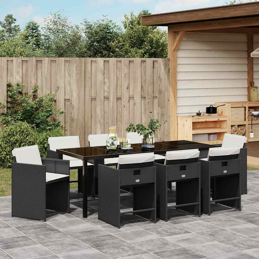 Garden Dining Set 9 pcs Black Poly Rattan