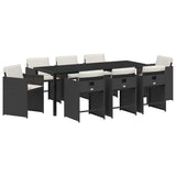 Garden Dining Set 9 pcs Black Poly Rattan - Front View