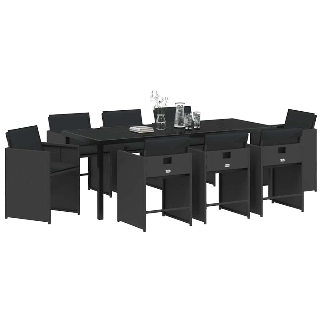 Garden Dining Set 9 pcs Black Poly Rattan