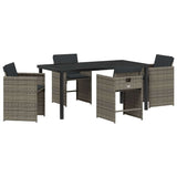 Garden Dining Set 5 pcs Grey Poly Rattan - Front View