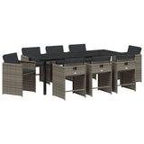 Garden Dining Set 9 pcs Grey Poly Rattan - Front View