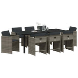 Garden Dining Set 9 pcs Grey Poly Rattan - Side View