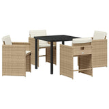 Garden Dining Set 5 pcs Beige Poly Rattan - Front View