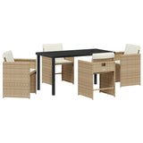Garden Dining Set 5 pcs Beige Poly Rattan - Front View