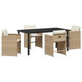 Garden Dining Set 5 pcs Beige Poly Rattan - Front View