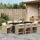 Garden Dining Set 9 pcs Beige Poly Rattan - Top-Down View