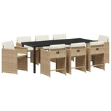 Garden Dining Set 9 pcs Beige Poly Rattan - Front View