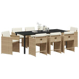Garden Dining Set 9 pcs Beige Poly Rattan - Side View