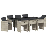 Garden Dining Set 9 pcs Light Grey Poly Rattan - Front View