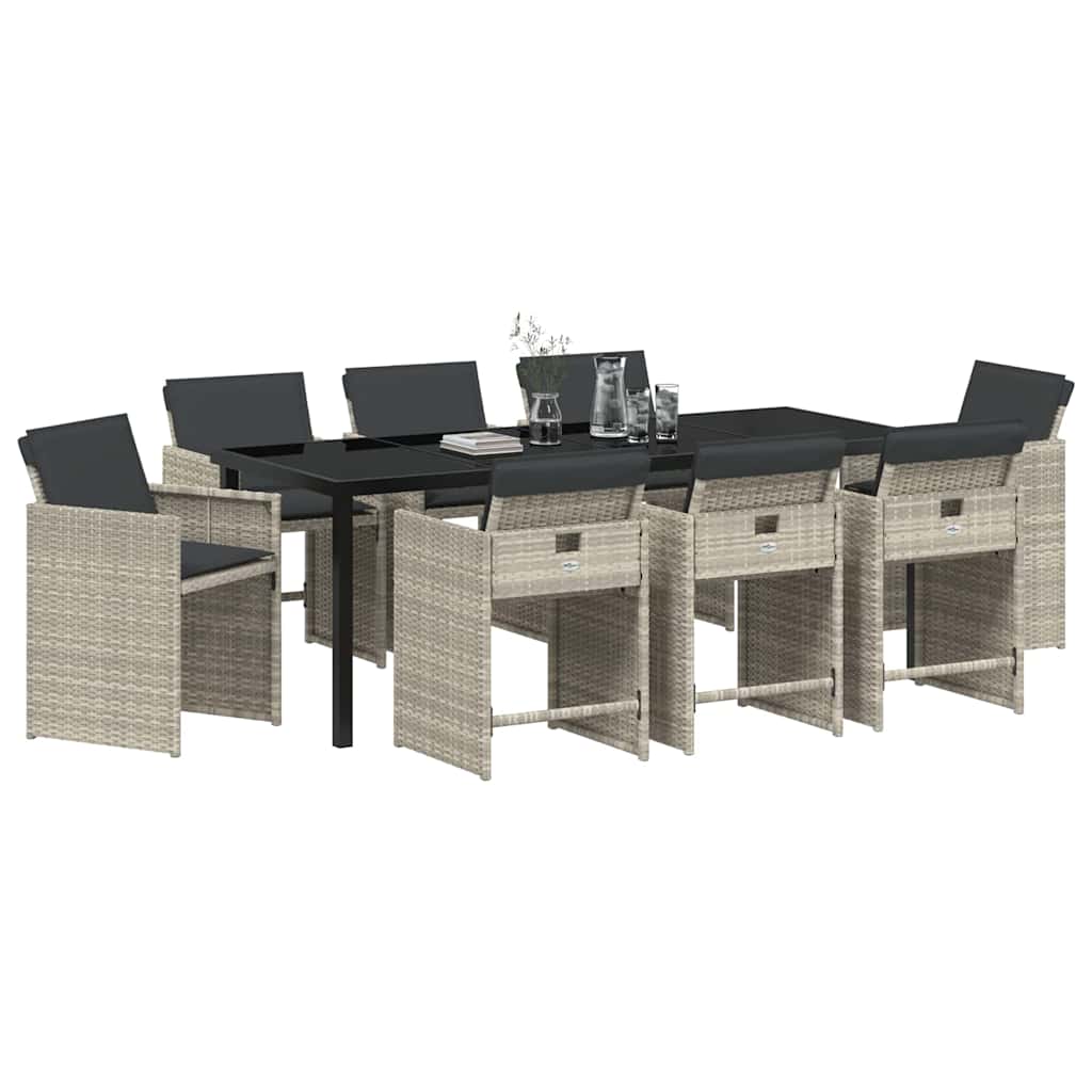 Garden Dining Set 9 pcs Light Grey Poly Rattan