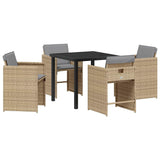 Garden Dining Set 5 pcs Beige Poly Rattan - Front View