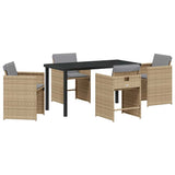 Garden Dining Set 5 pcs Beige Poly Rattan - Front View