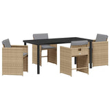 Garden Dining Set 5 pcs Beige Poly Rattan - Front View