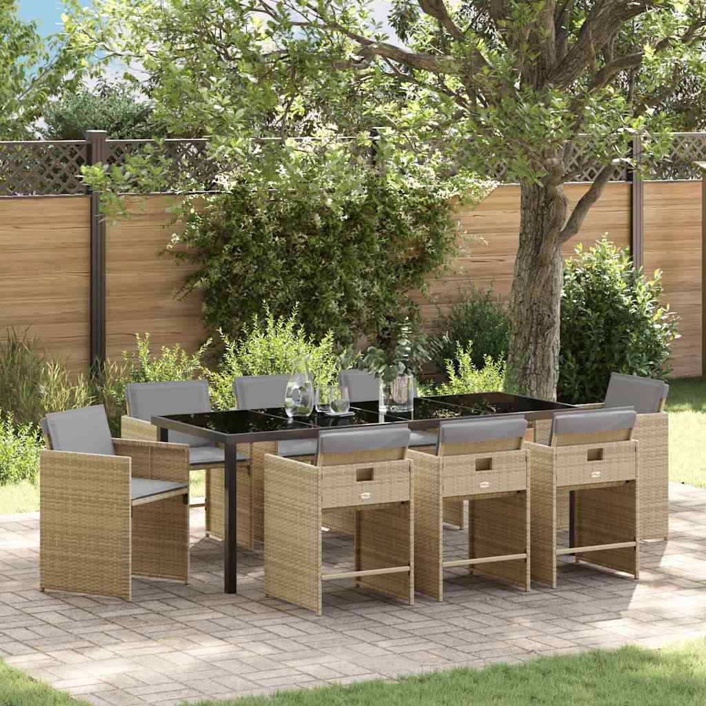 Garden Dining Set 9 pcs Beige Poly Rattan
