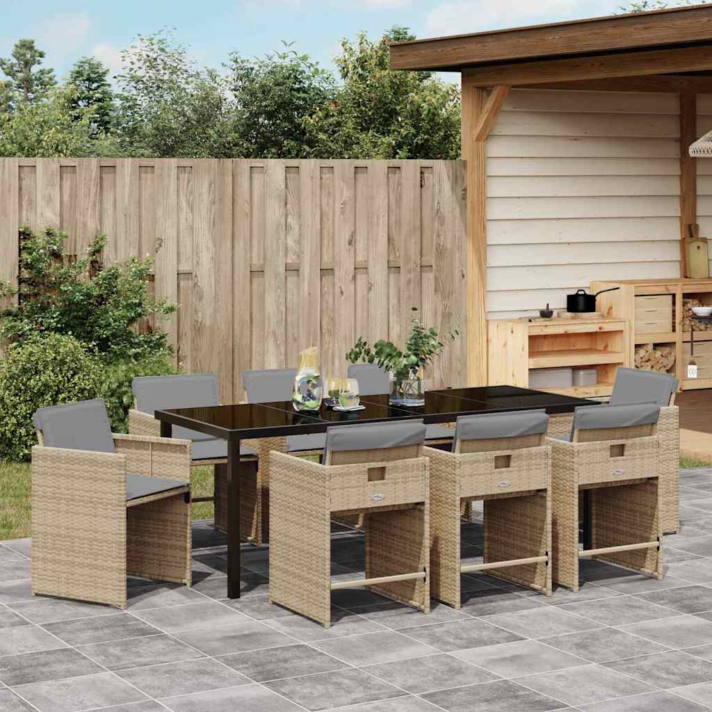 Garden Dining Set 9 pcs Beige Poly Rattan