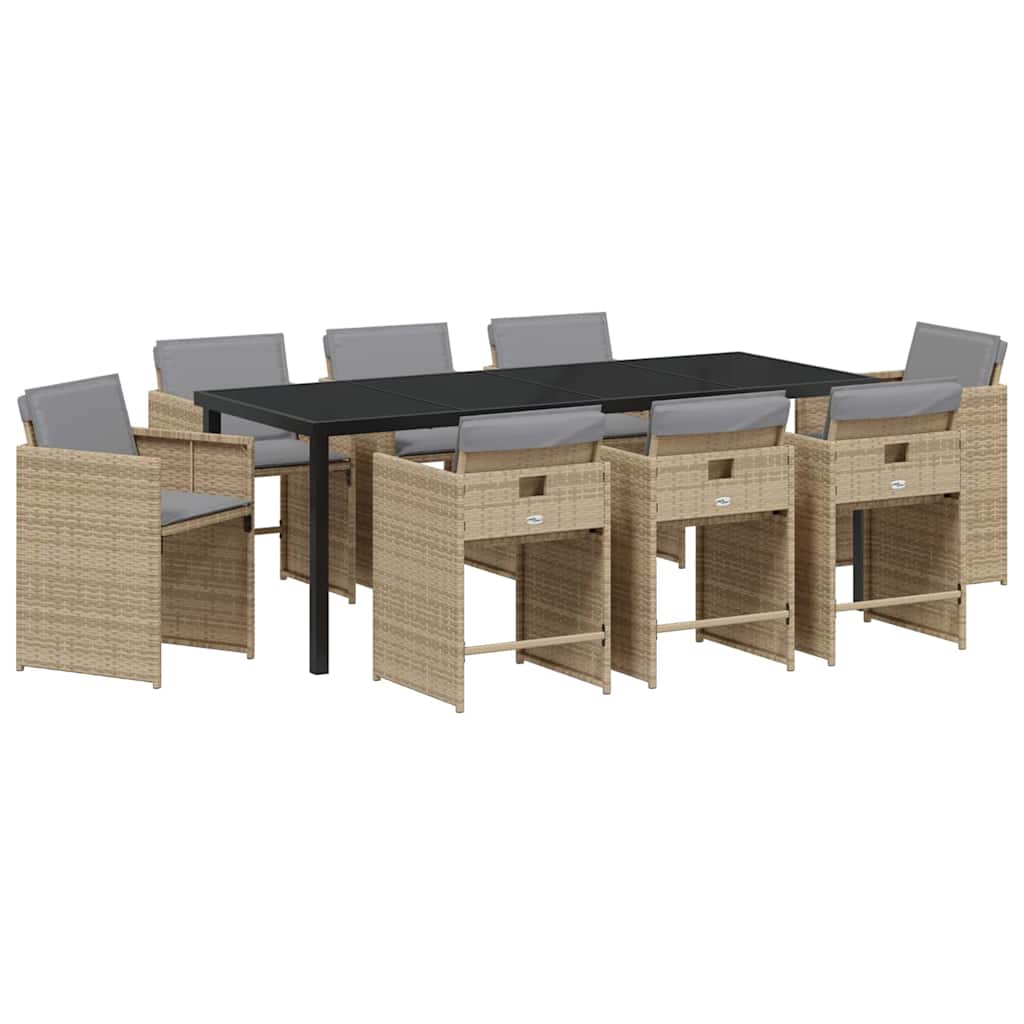 Garden Dining Set 9 pcs Beige Poly Rattan