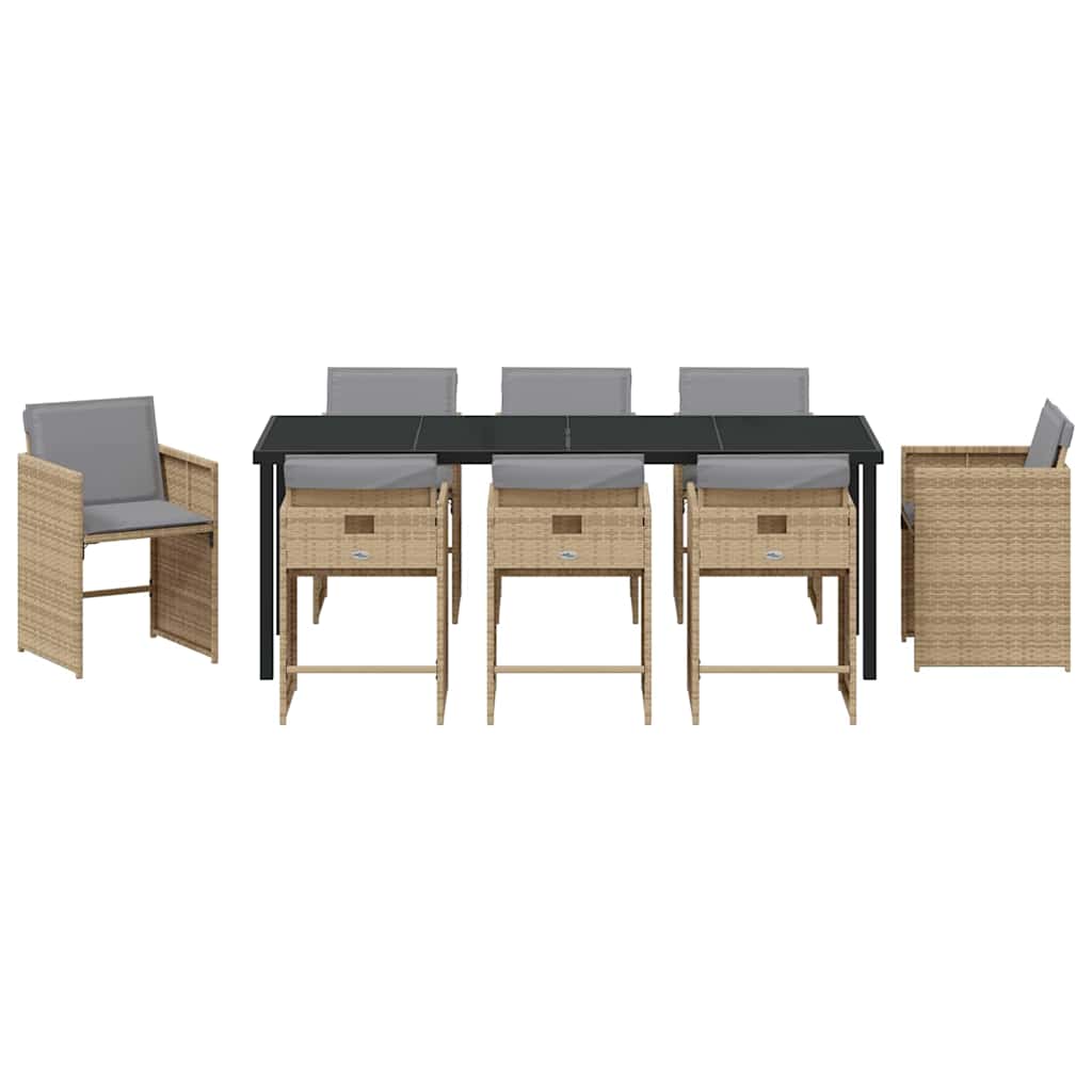Garden Dining Set 9 pcs Beige Poly Rattan