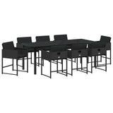 Garden Dining Set 9 pcs Black Poly Rattan - Front View