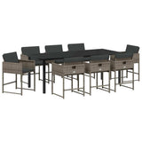 Garden Dining Set 9 pcs Grey Poly Rattan - Front View