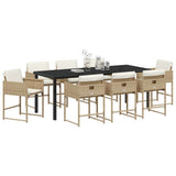 Garden Dining Set 9 pcs Beige Poly Rattan - Side View