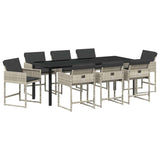 Garden Dining Set 9 pcs Light Grey Poly Rattan - Front View