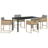 Garden Dining Set 5 pcs Beige Poly Rattan - Front View