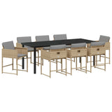 Garden Dining Set 9 pcs Beige Poly Rattan - Front View